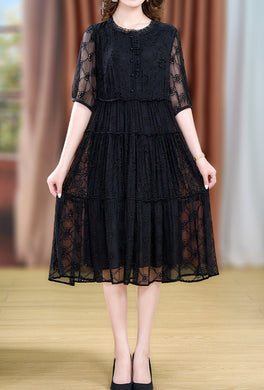 Lace hollowed-out black knit  dress