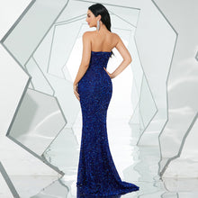 V Neck Ladies  Long Elegant Midnight Blue Royal Blue Evening Gown Dress