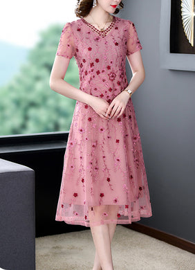 Short Sleeve Latest Design Embroidery Summer Dress for Ladies