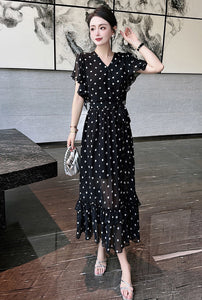 2024 summer dress new temperament elegant fashion polka dot V-neck dress