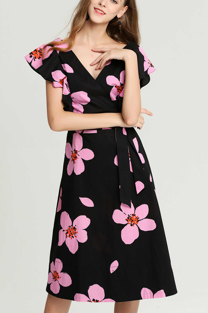 kate spade black dress Kate Spade New York Cap Sleeve V-neck Floral Fit & Flare Dress – Vicky and Lucas