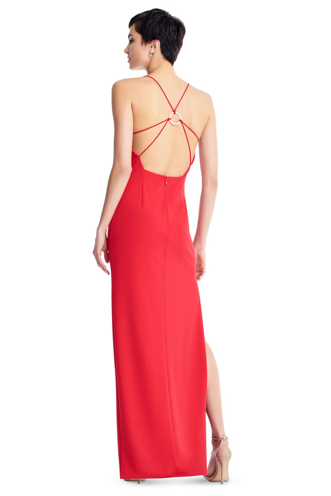 aidan mattox red dress Square Neckline Long Dress
