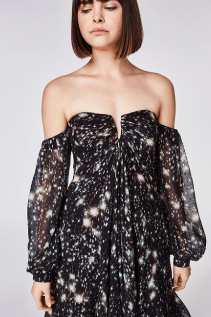 nicole miller off the shoulder dress Nicole Miller Studio Women's Off the Shoulder Ruffle Sleeve Slip Dress Dress, Black, 2 at Amazon Women's Clothing store