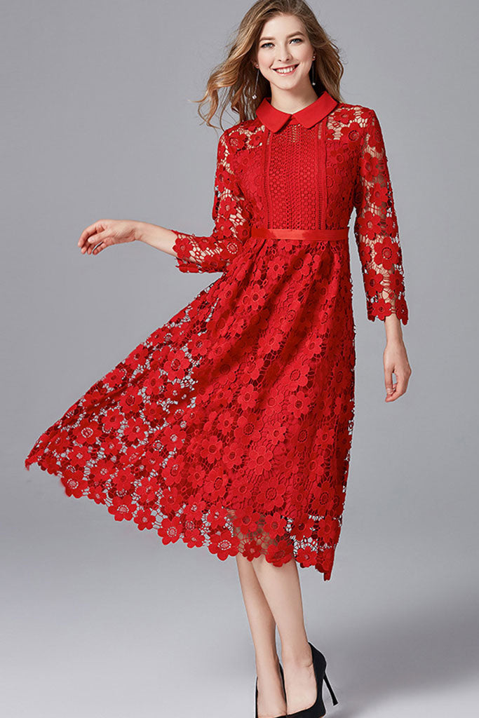 THREE QUARTER SLEEVE HOLLOW OUT LACE DRESS - in Clearance Black XXL Vicky and Lucas THREE QUARTER SLEEVE HOLLOW OUT LACE DRESS - in Clearance Black XXL Vicky and Lucas