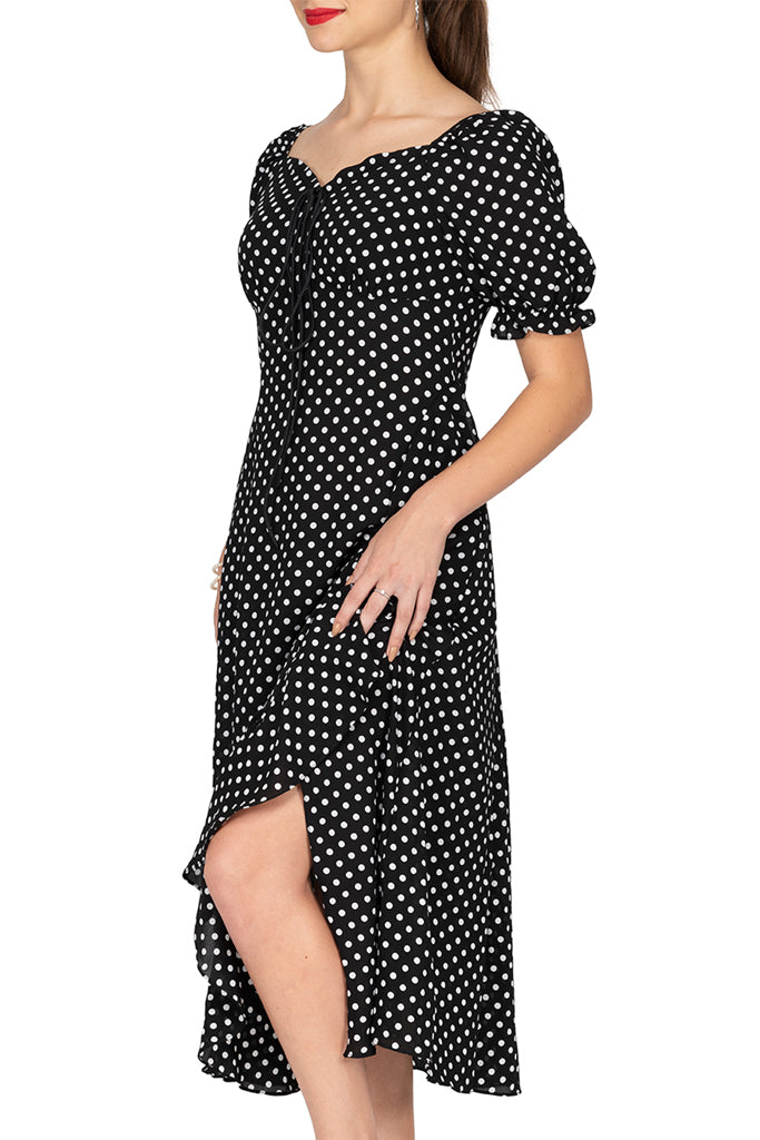 green emerald velvet dress Brown with White and Blue Polka Dot Fit n Flare Dress main image 1