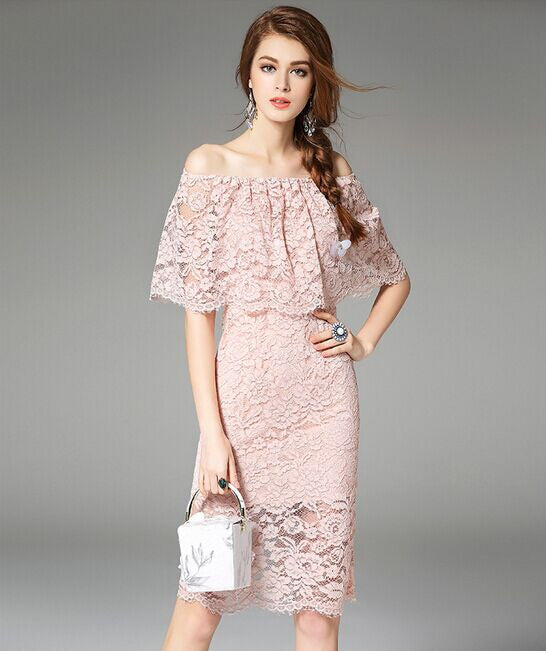 Vintage Off the shoulder Layered Lace Dress