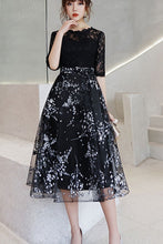Half Sleeve Lace Top Contrast Midi Dress - Black S in Clearance