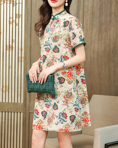 Viola  Printed Cheongsam Silk Dress