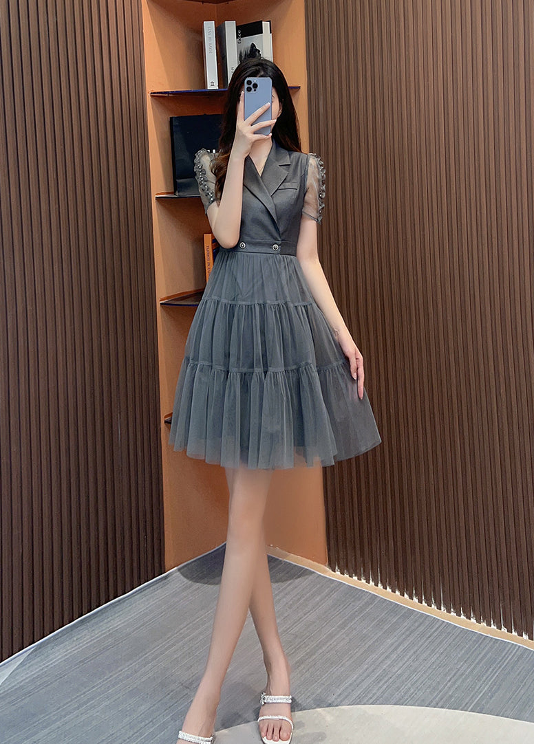 Women Elegant Short Sleeve with Patchwork Mesh Dress – Vicky and Lucas