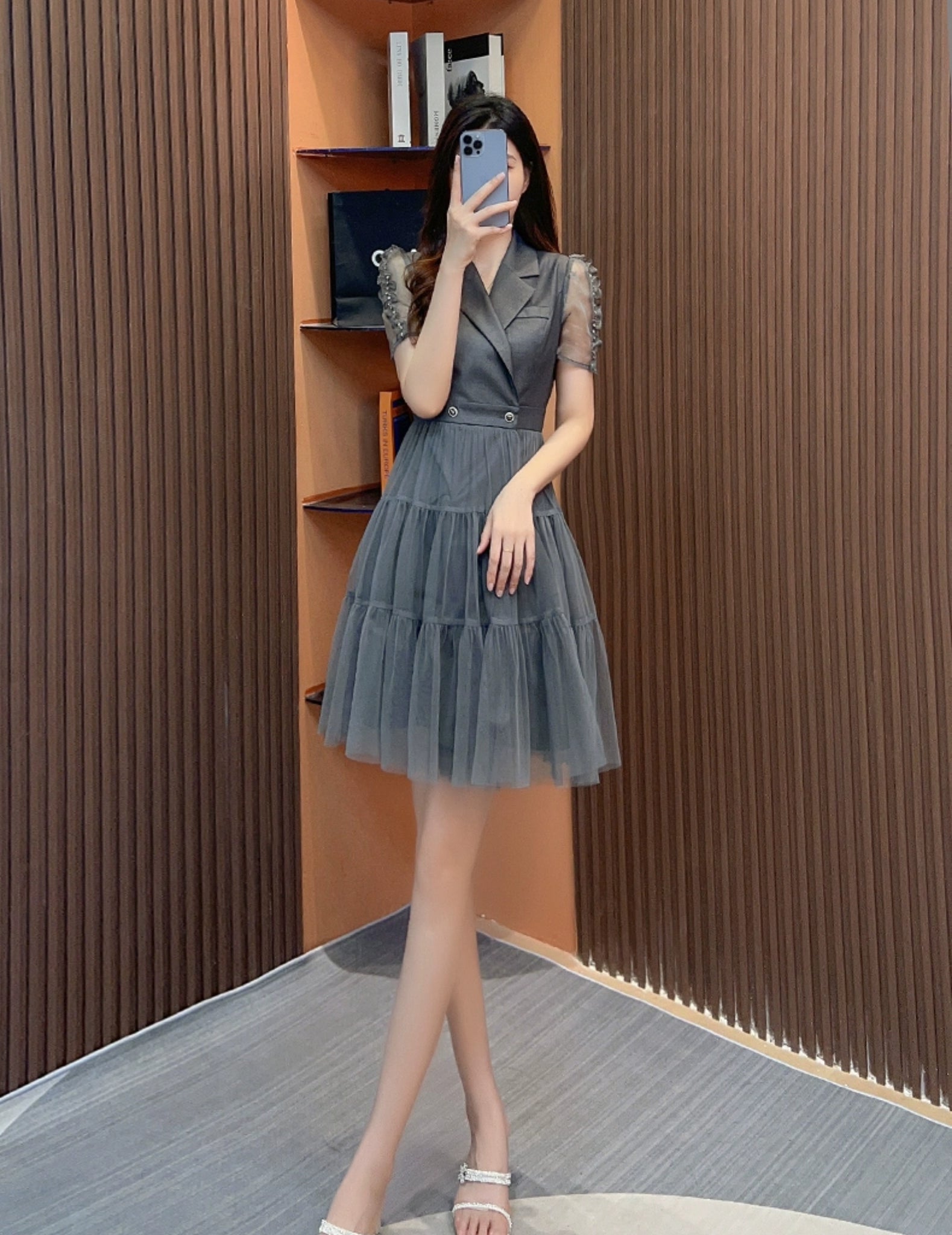Women Elegant Short Sleeve with Patchwork Mesh Dress Vicky and Lucas Women Elegant Short Sleeve with Patchwork Mesh Dress Vicky and Lucas