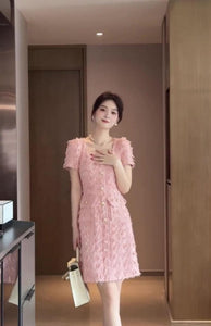New Arrival Elegant Tweed Pink Dress