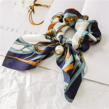 Hair Scrunchies Elastic Hair Bands Hair Scarf Bow with Pearl Pendant Colorful Chain Design