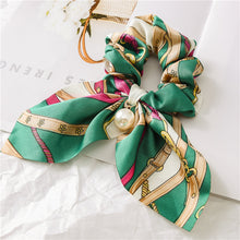 Hair Scrunchies Elastic Hair Bands Hair Scarf Bow with Pearl Pendant Colorful Chain Design