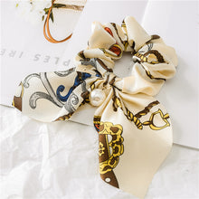 Hair Scrunchies Elastic Hair Bands Hair Scarf Bow with Pearl Pendant Colorful Chain Design