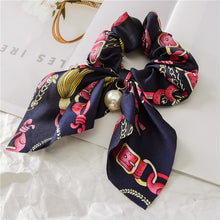 Hair Scrunchies Elastic Hair Bands Hair Scarf Bow with Pearl Pendant Colorful Chain Design