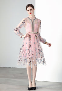 Spring Autumn Designer Lace embroider A-Line Cute Dress