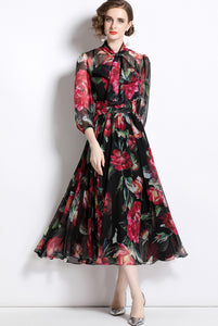 Vintage Elegant Floral Long Dress
