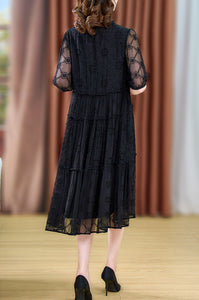 Lace hollowed-out black knit  dress