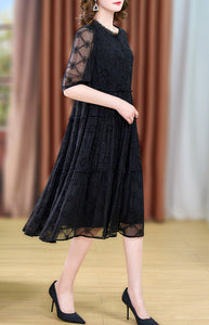 Lace hollowed-out black knit  dress