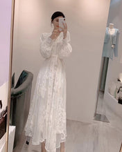 Elegant White Floral Lace Dress with Long Sleeves