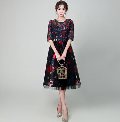 Floral Print Midi Elegant Dress
