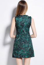 Elegant Round neck Green embroidered A-Line dress