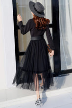 Long Sleeve V-neck Patchwork Lace Casual Dress with Belt