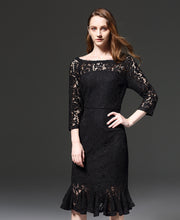 Elegant Embroidered long sleeve sexy lace dress
