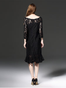 Elegant Embroidered long sleeve sexy lace dress