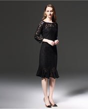Elegant Embroidered long sleeve sexy lace dress