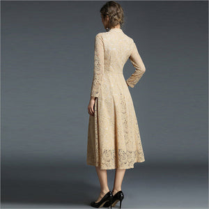 Elegant Long Sleeve Vintage Lace Flared Dress