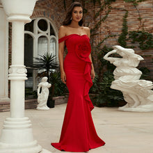 Off Shoulder Ruffled Red Knit Sexy Evening Dress