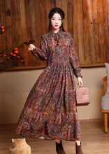 women's fashionable printed lapel long dress