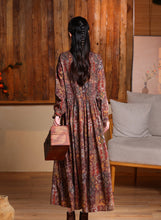 women's fashionable printed lapel long dress