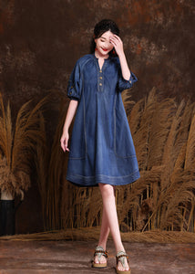 Autumn Denim Embroidery V Neck Women Dresses