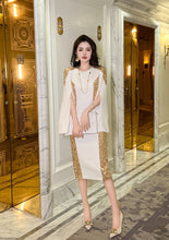 Gold Sequins Elegant White Evening Birthday Prom Midi Dress