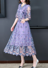 Women's elegance Style V-neck embroidery Short Sleeved Fashionable dresses