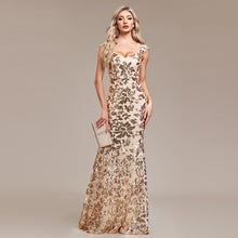 Women Formal Mermaid Evening Dress Gold Sequin Party Dresss