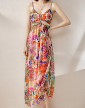 Silk Dress Floral Print Spaghetti Strap Dress