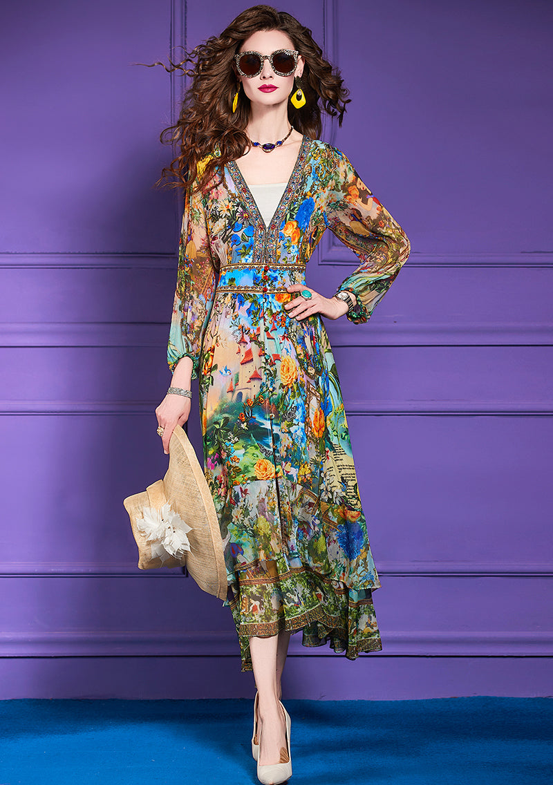 Vintage Silk Tunic Dress – V-Neck & Long Sleeve | Vicky & Lucas