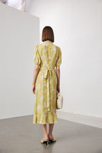 Vintage Elegant Floral Printing Pleated Silk V-Neck Dress