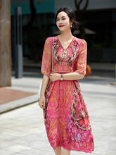 Long Casual Elegant Silk Dress with diamond chain