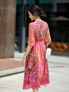 Long Casual Elegant Silk Dress with diamond chain