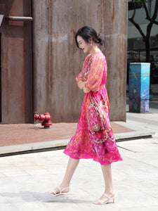 Long Casual Elegant Silk Dress with diamond chain