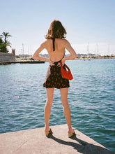 Deep V-neck Backless Printed Cherry Sexy Elegant Silk Dress