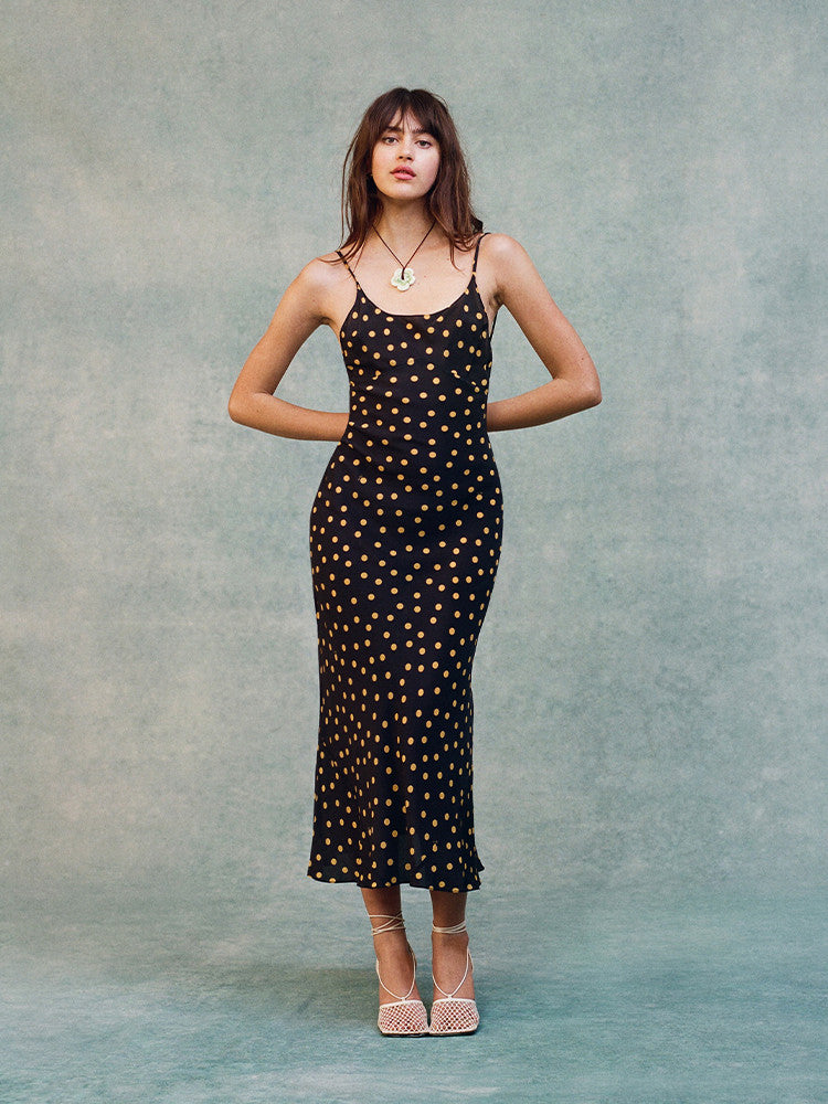 Casual Dot Printed Sexy Backless Silk Dress