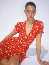 Vintage Short Sleeve Midi Floral Printed Silk Dress