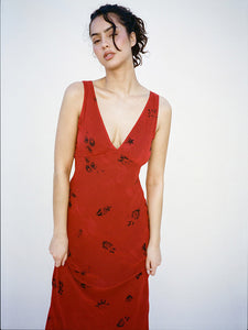 French vintage floral silk dress