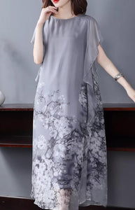 Comfortable chiffon printed summer silk dress