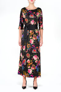 SCANDINAVIA-Half Sleeve Belted Floral Maxi Dress